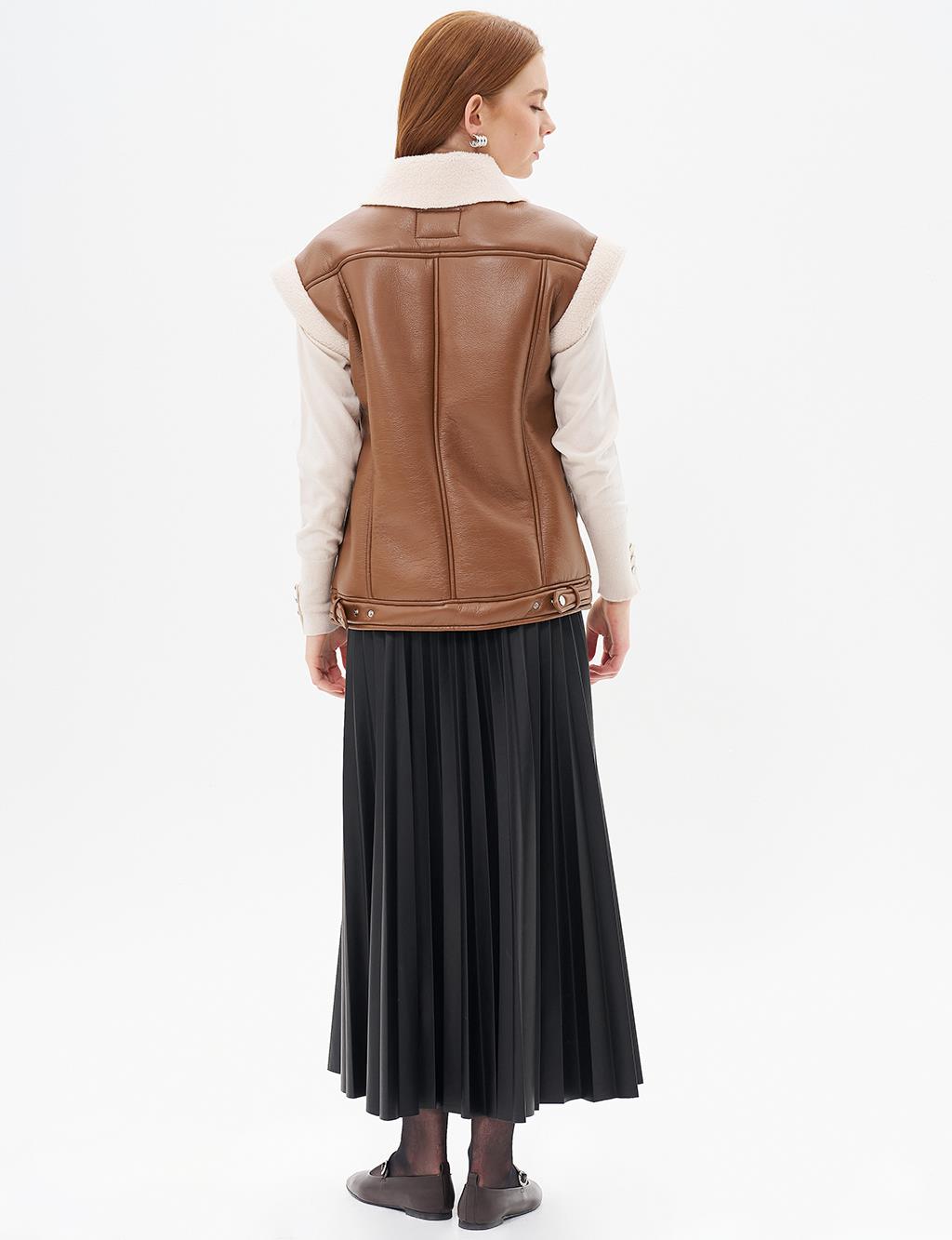 Faux Leather Vest with Zipper Closure Coffee