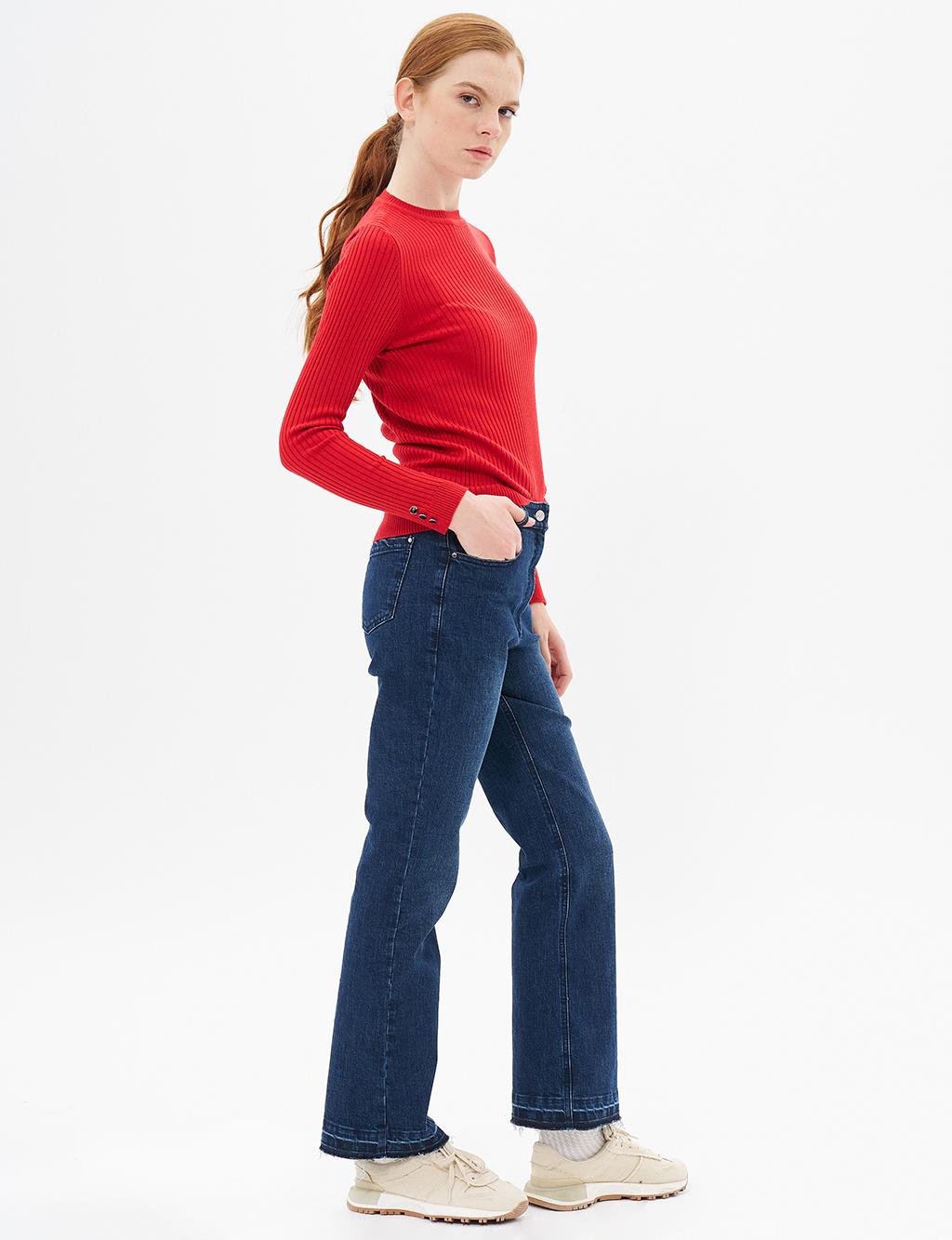 Marine Straight High Waist Denim Pants Navy Blue