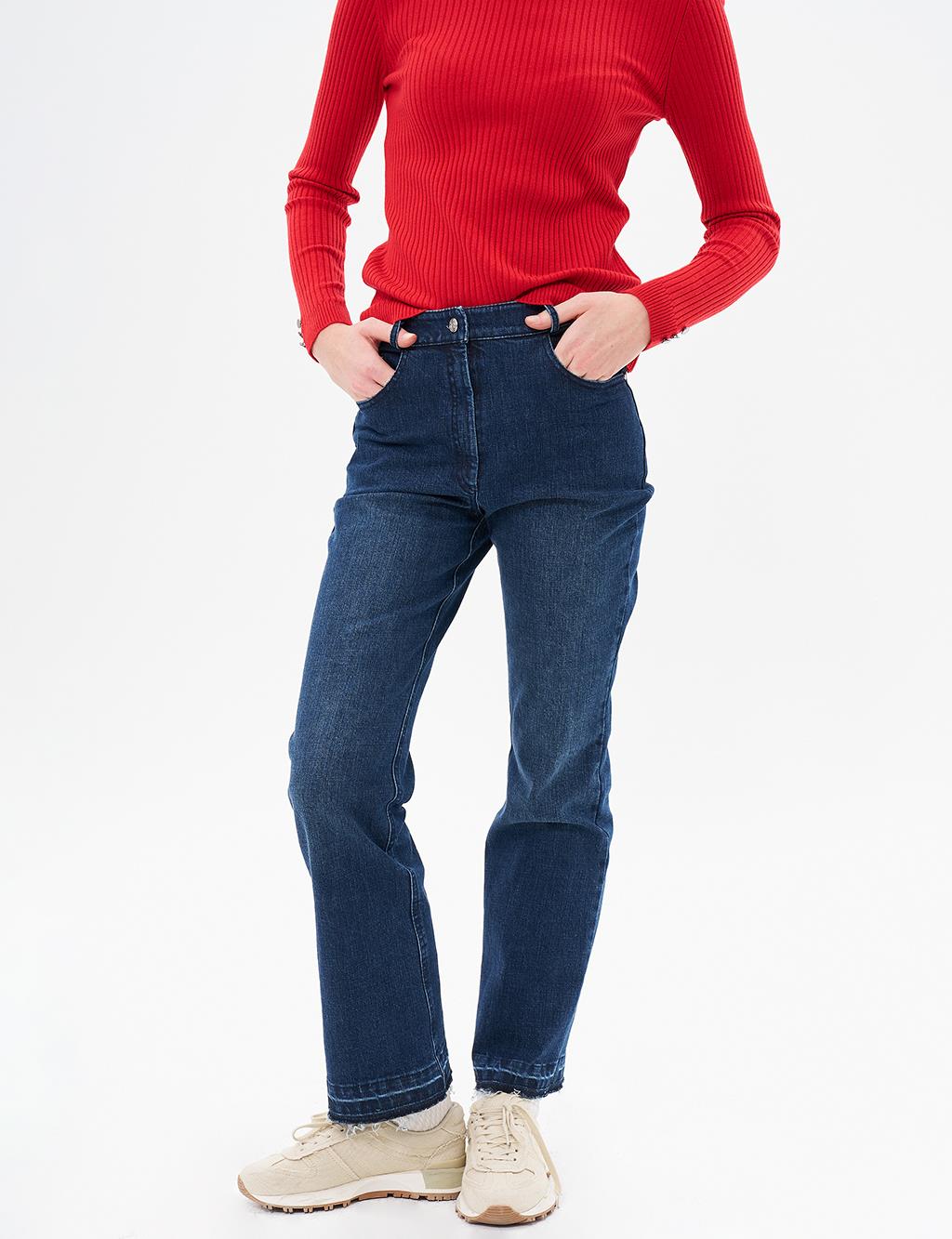 Marine Straight Yüksek Bel Denim Pantolon Lacivert