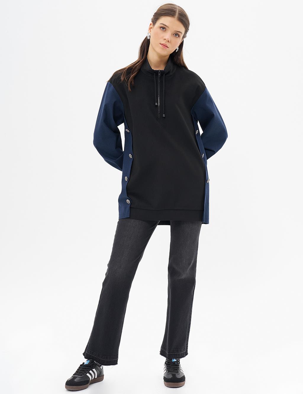 Half Zipper Closure Cashmere Sweatshirt Black