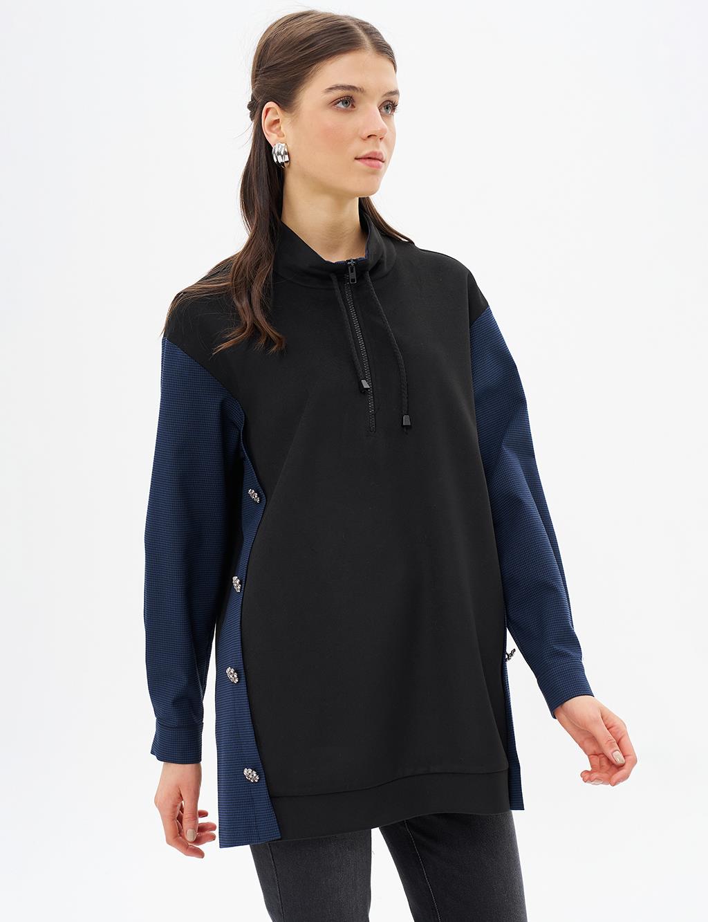 Half Zipper Closure Cashmere Sweatshirt Black