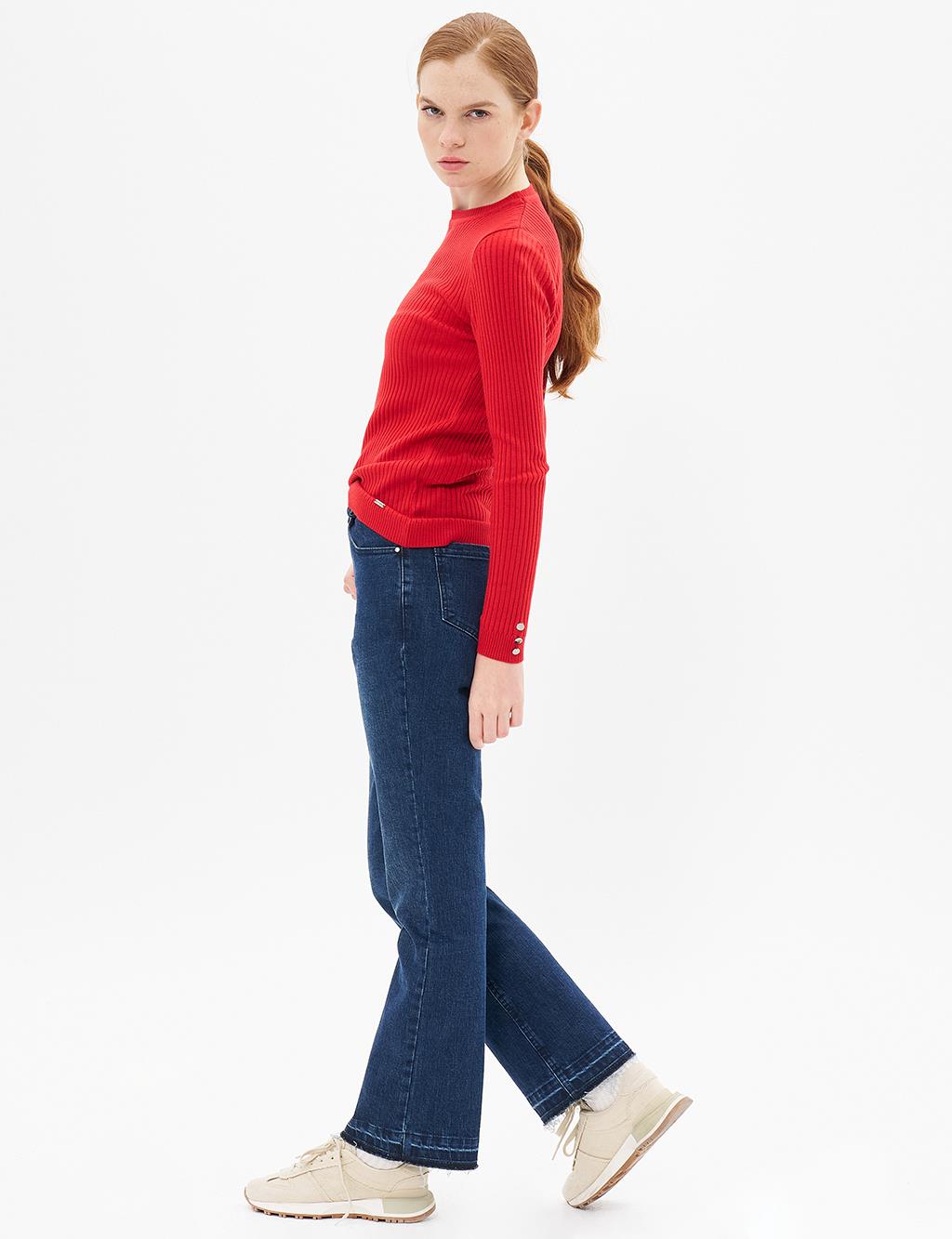 Marine Straight High Waist Denim Pants Navy Blue