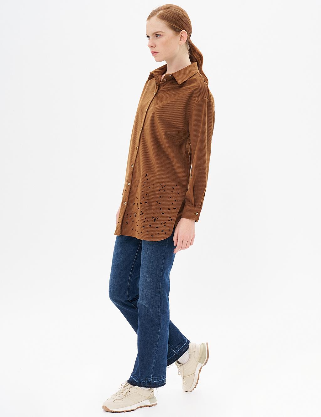 Laser Cut Velvet Tunic Camel