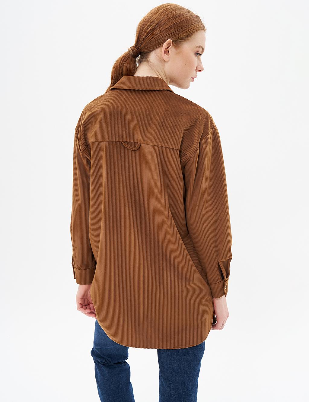 Laser Cut Velvet Tunic Camel