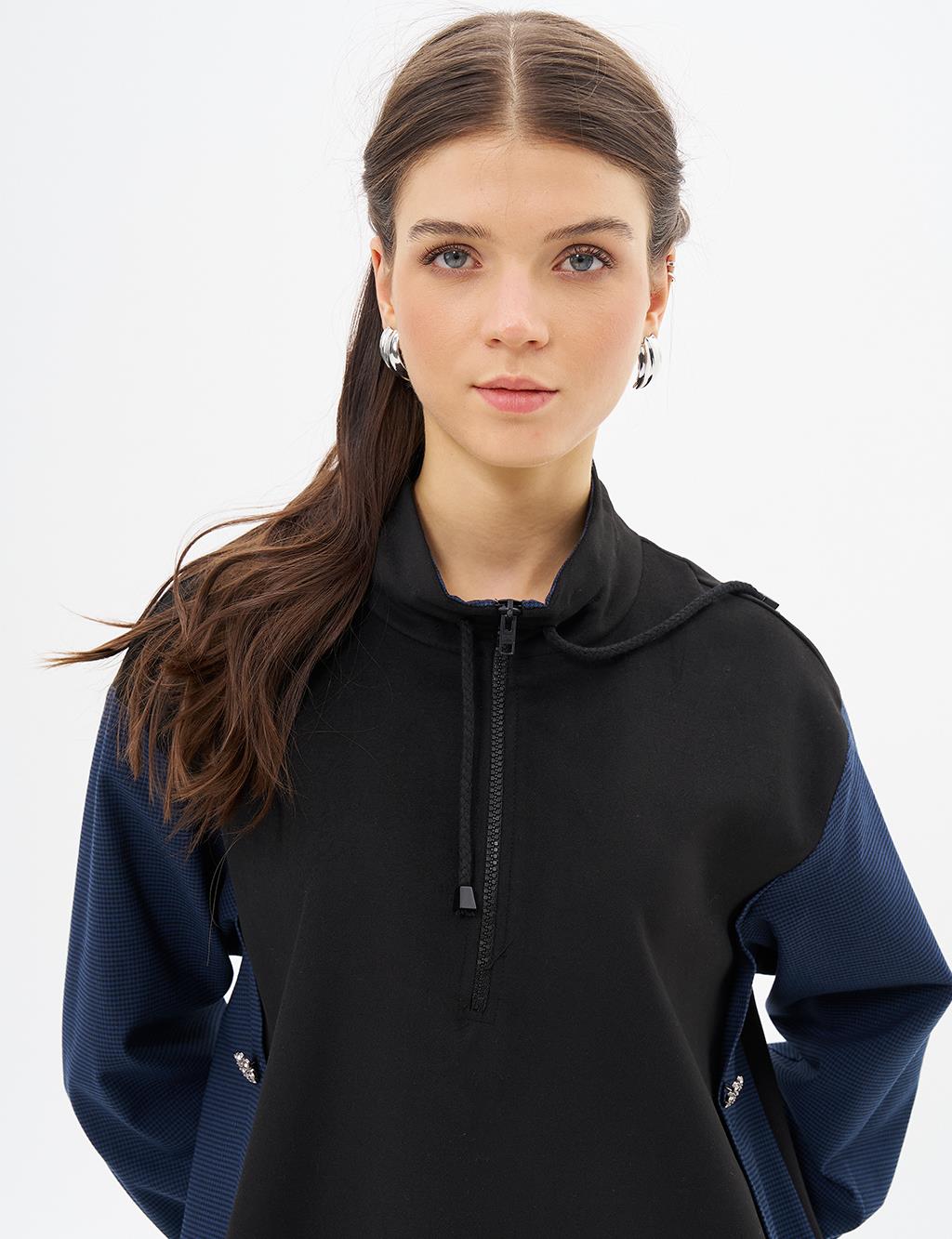 Half Zipper Closure Cashmere Sweatshirt Black