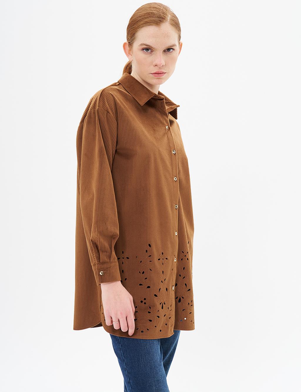 Laser Cut Velvet Tunic Camel