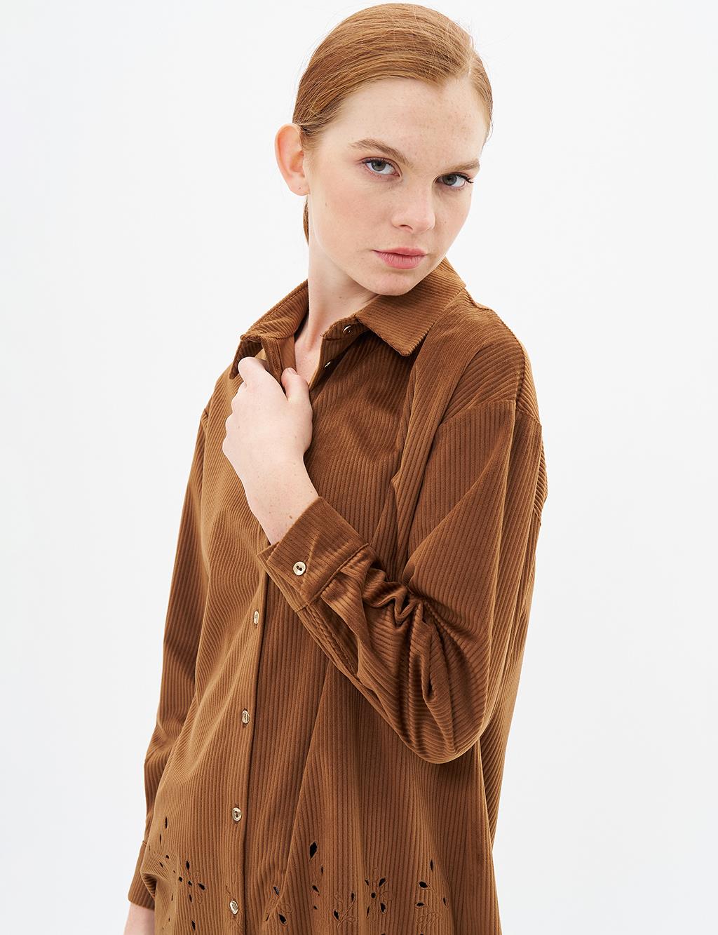 Laser Cut Velvet Tunic Camel