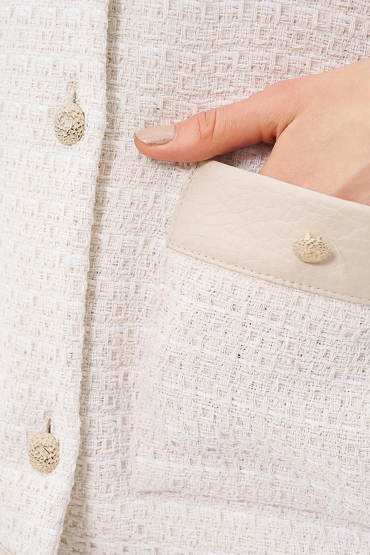  Button-Detail Textured Jacket Cream