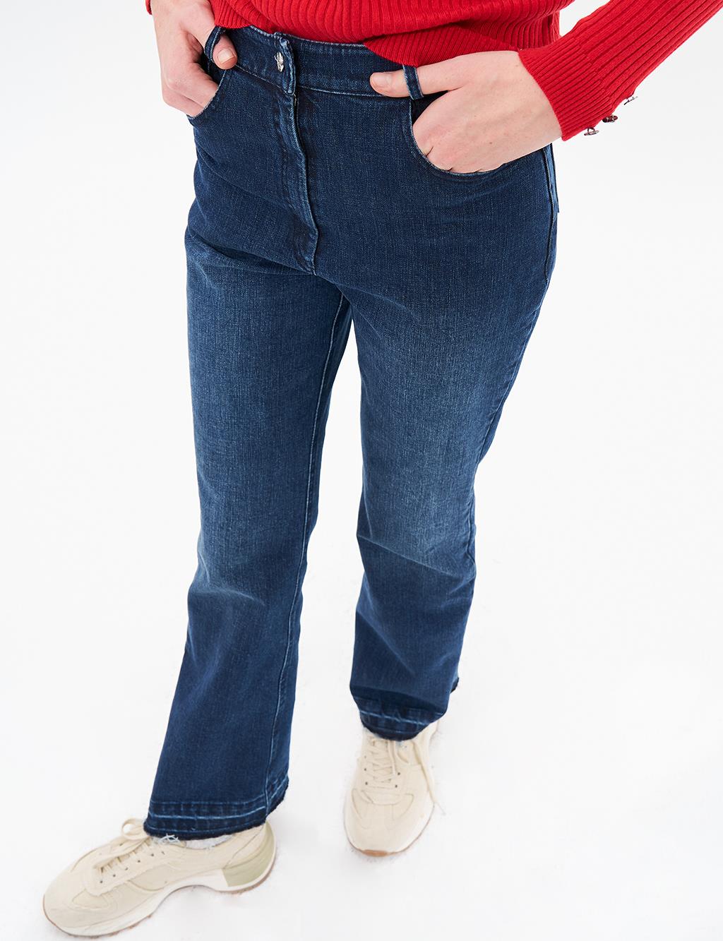 Marine Straight High Waist Denim Pants Navy Blue