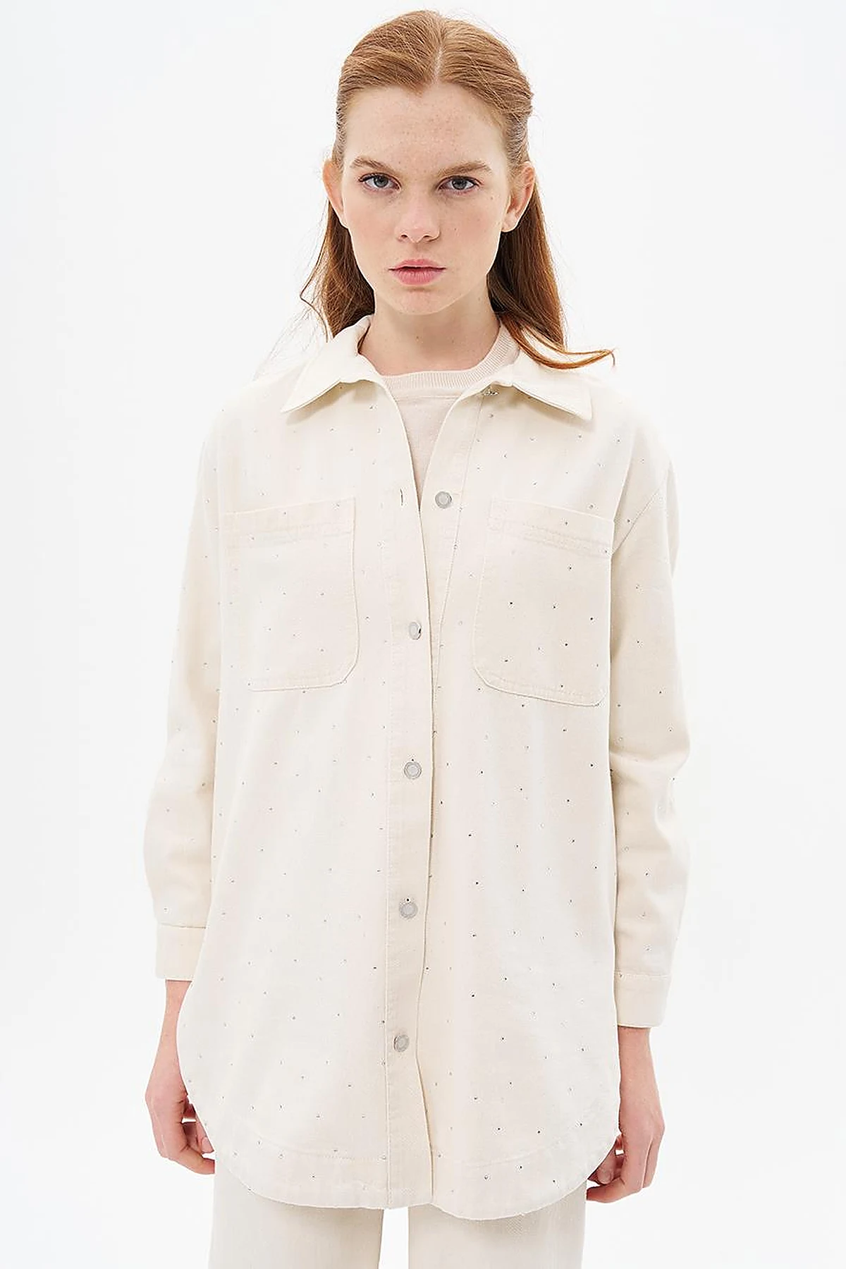 Hotfix Printed Denim Jacket Cream