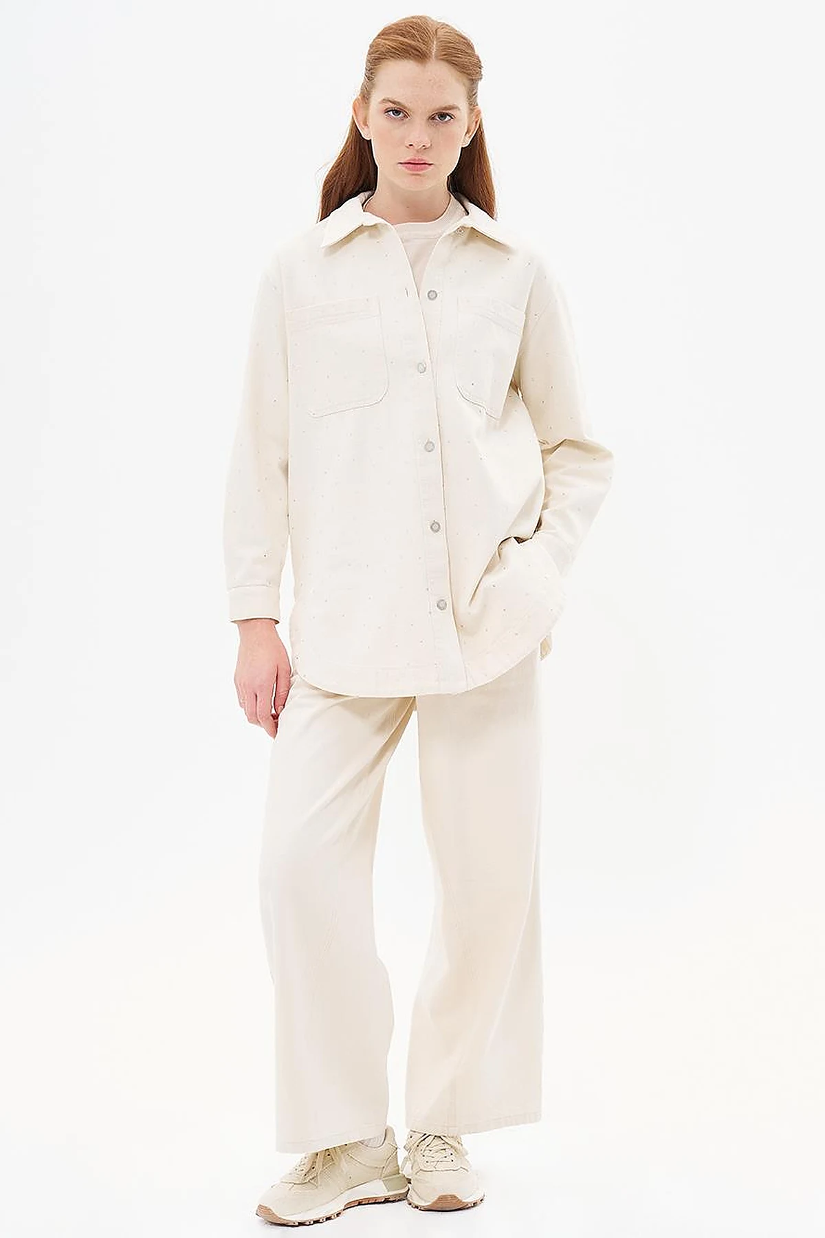 Hotfix Printed Denim Jacket Cream