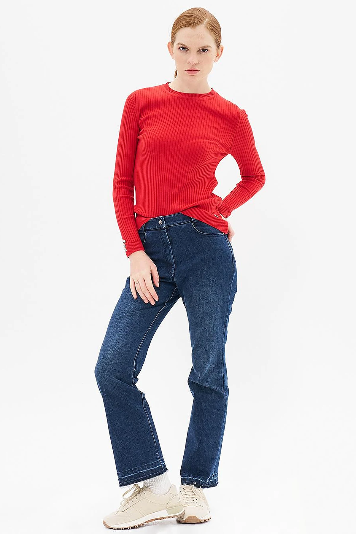 Marine Straight Yüksek Bel Denim Pantolon Lacivert