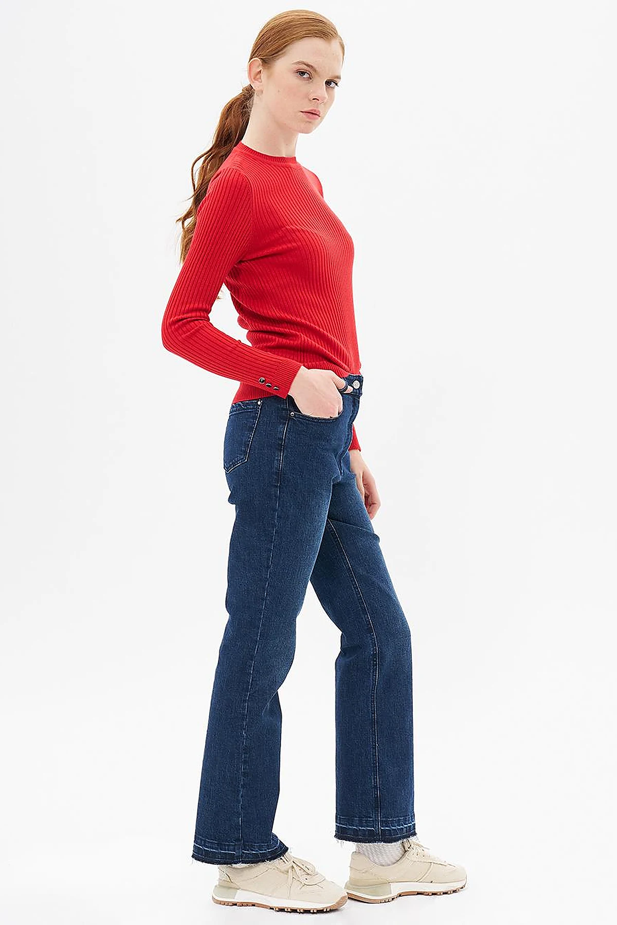 Marine Straight Yüksek Bel Denim Pantolon Lacivert