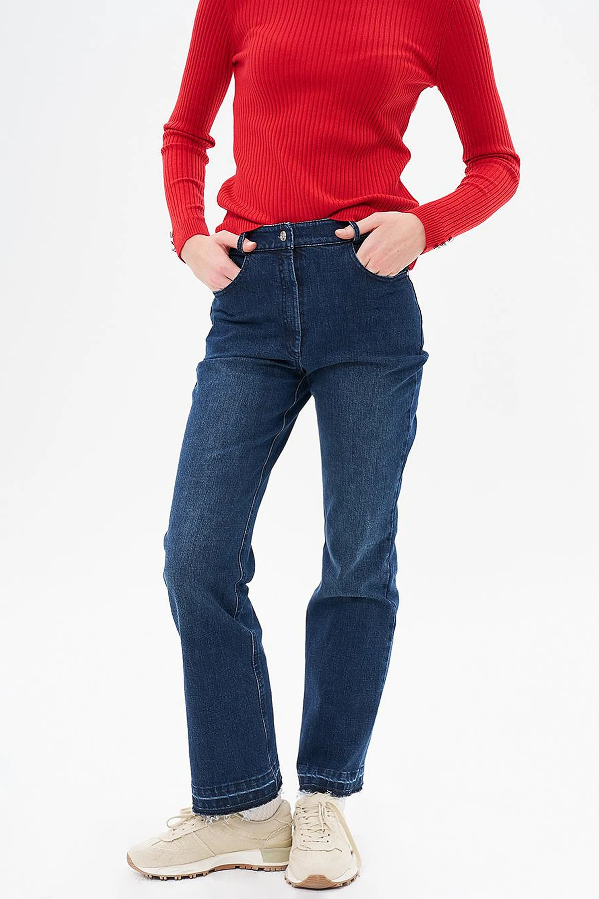 Marine Straight Yüksek Bel Denim Pantolon Lacivert