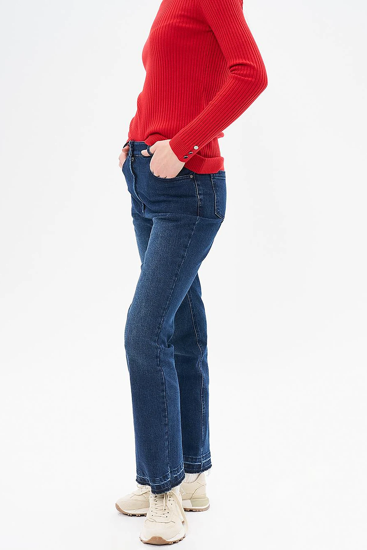Marine Straight Yüksek Bel Denim Pantolon Lacivert
