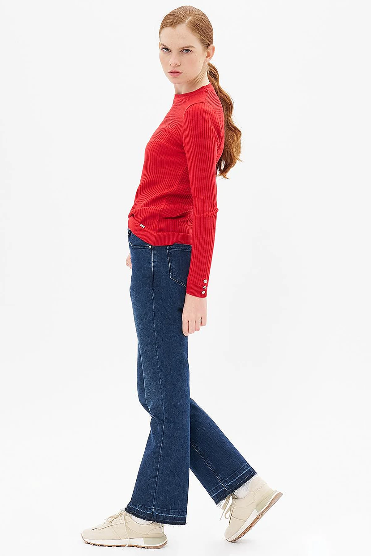 Marine Straight Yüksek Bel Denim Pantolon Lacivert