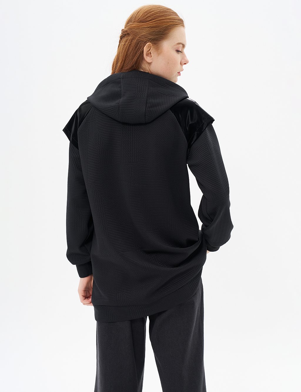 Hooded Textured Sweatshirt Black