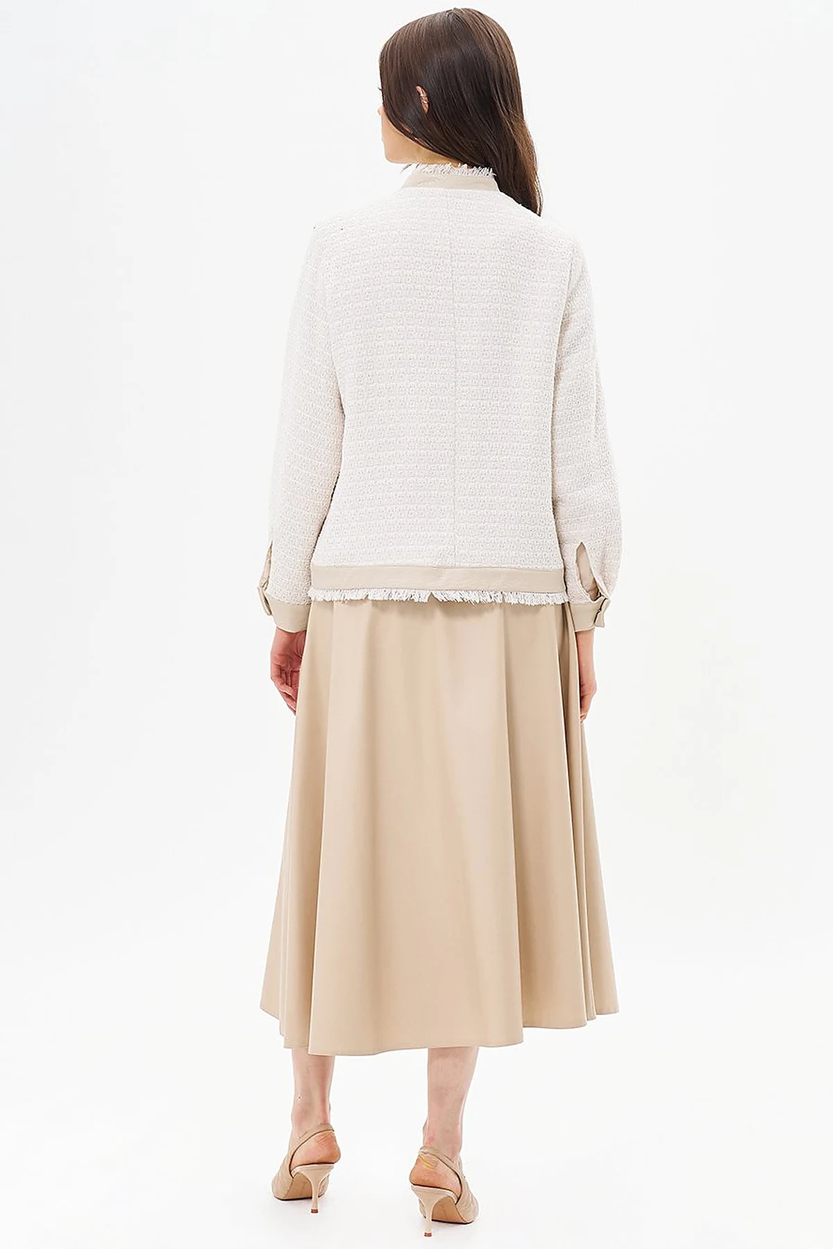  Button-Detail Textured Jacket Cream
