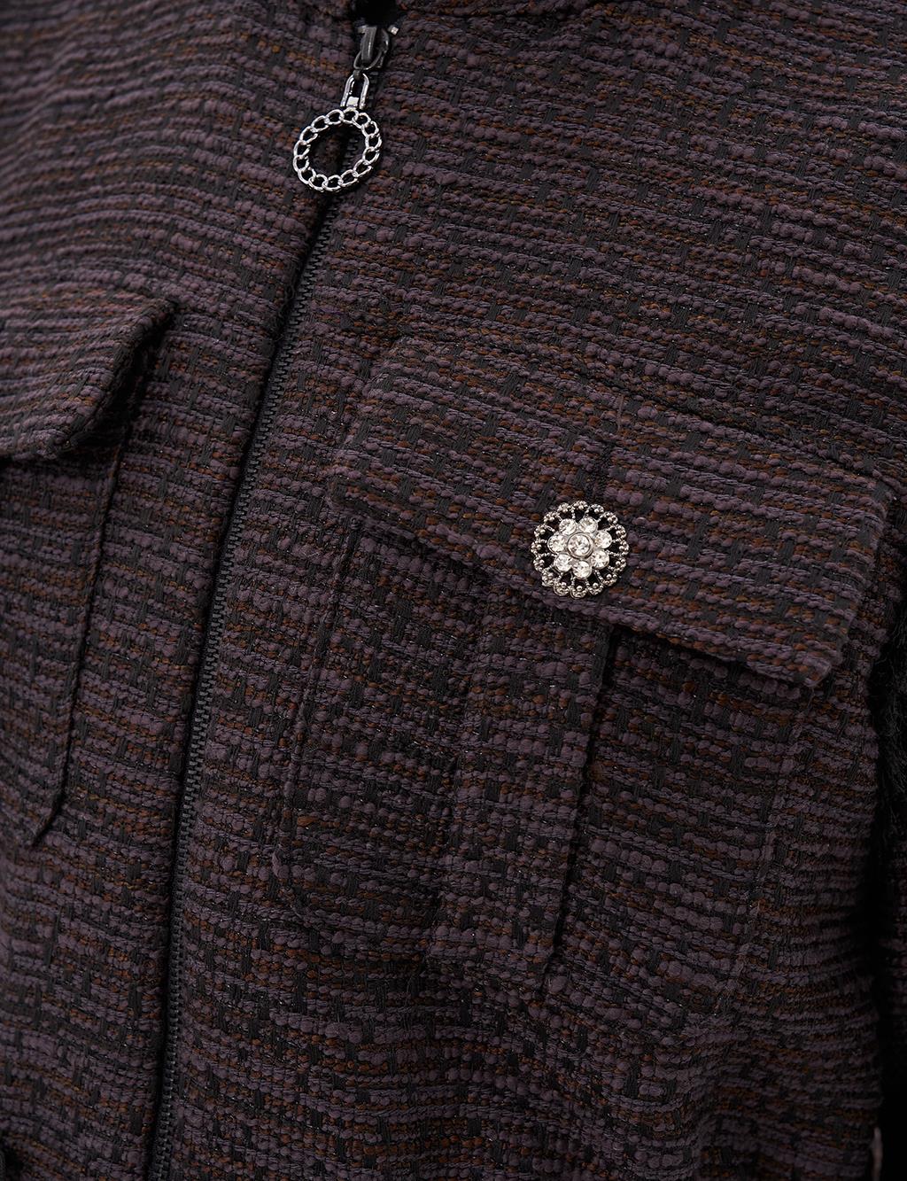 Button Detailed Tassel Jacket Plum