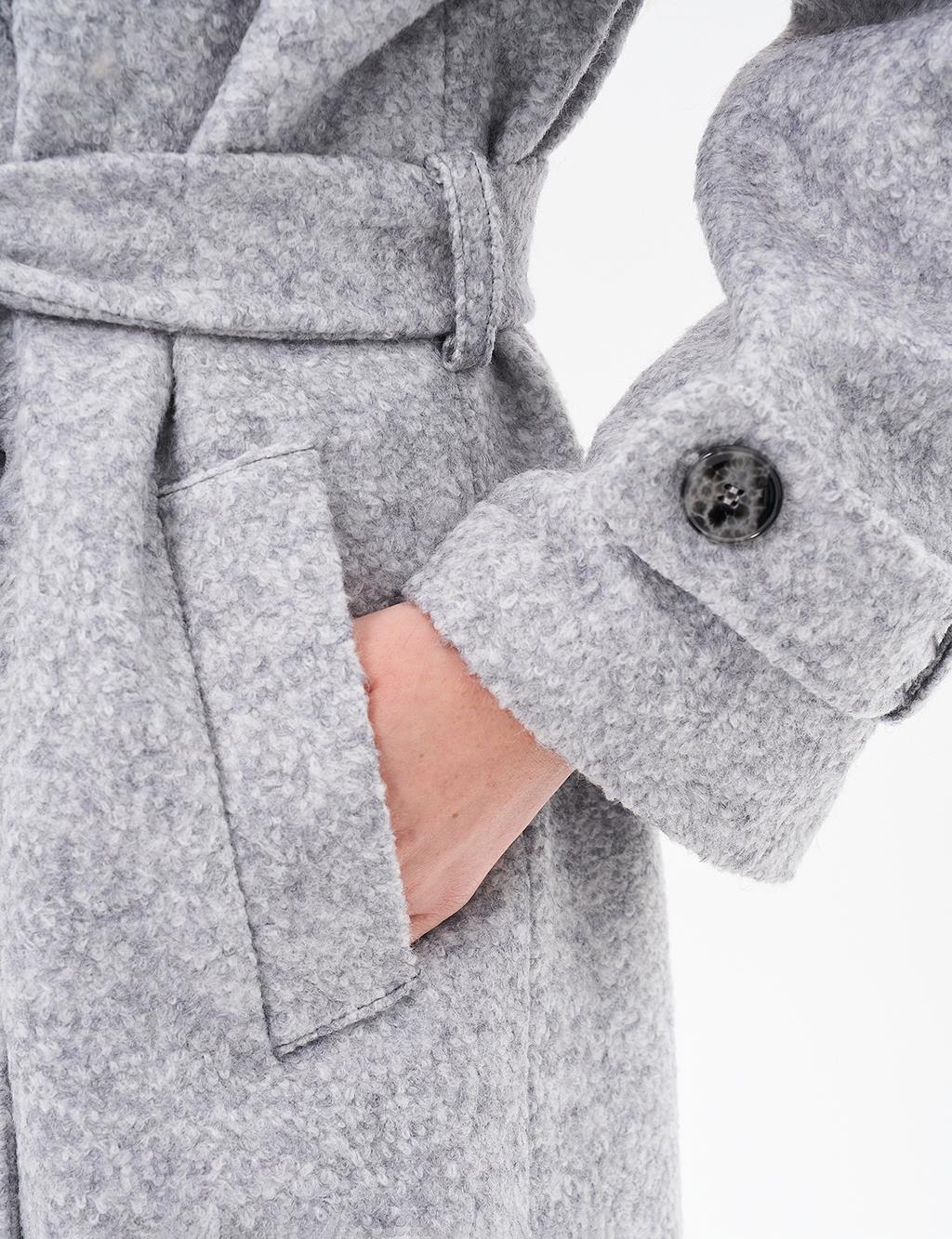 Epaulette Detailed Belted Coat Gray