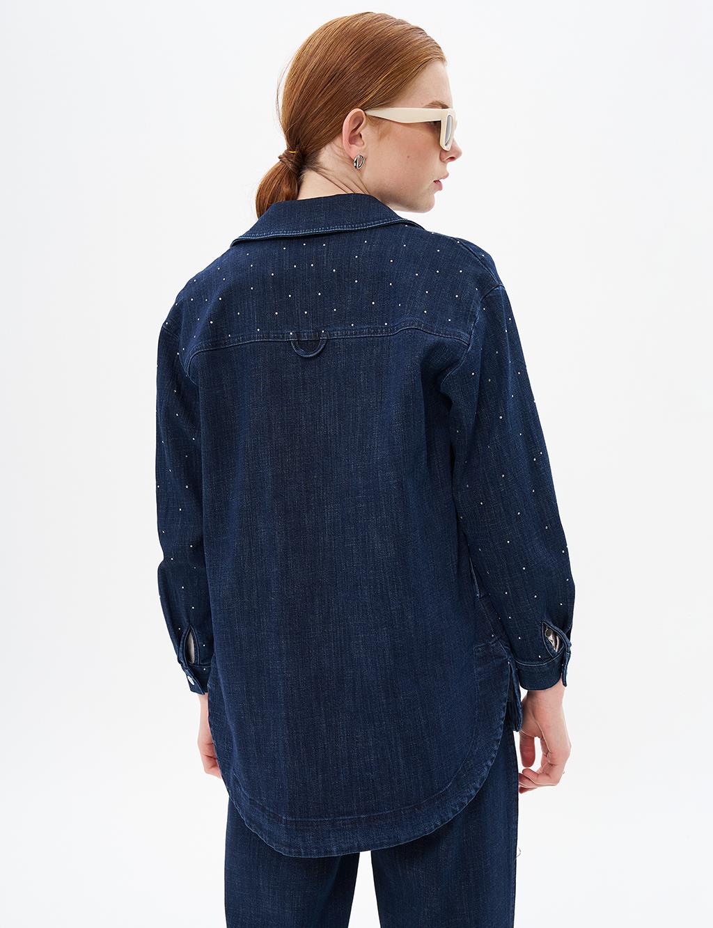 Hotfix Printed Denim Jacket Navy Blue