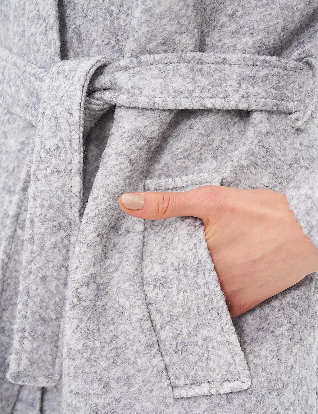 Pocket-Detail Belted Gray Coat