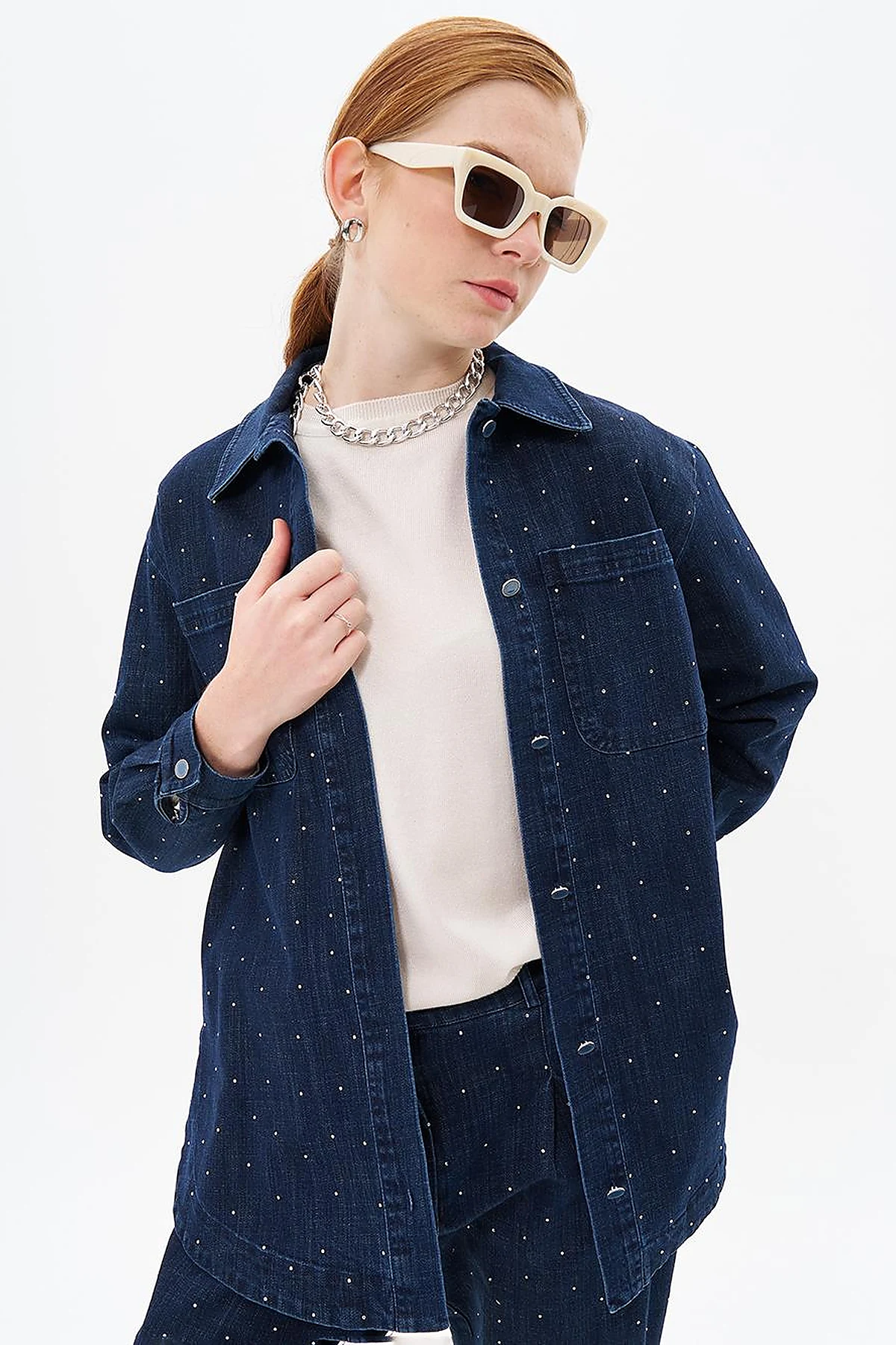 Hotfix Printed Denim Jacket Navy Blue