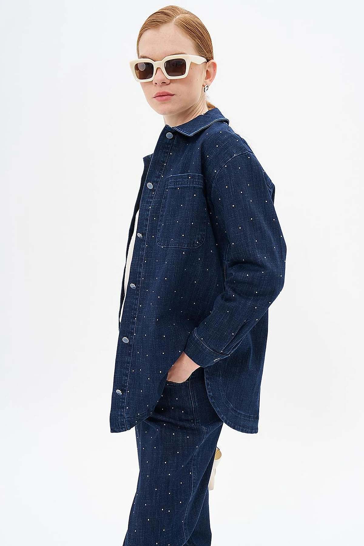 Hotfix Printed Denim Jacket Navy Blue