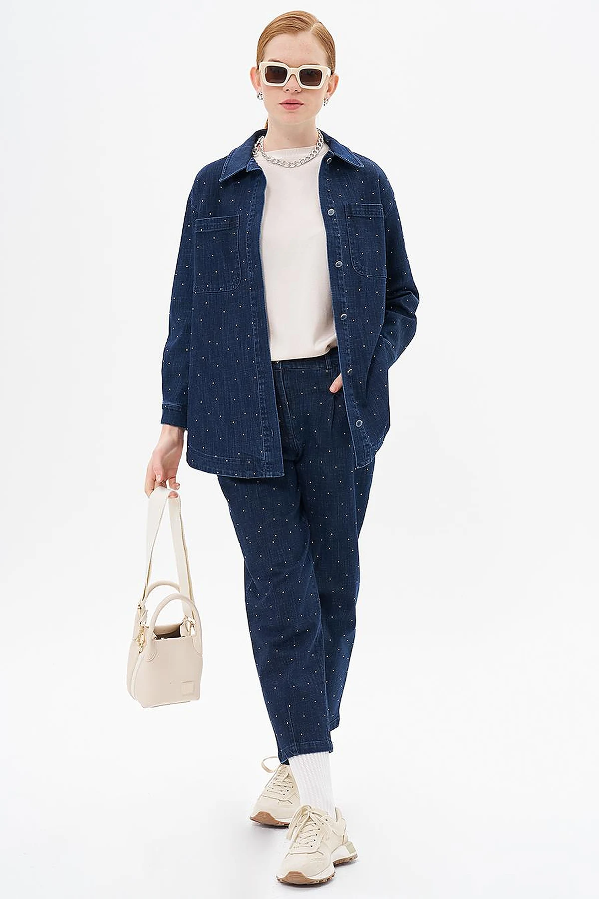 Hotfix Printed Denim Jacket Navy Blue