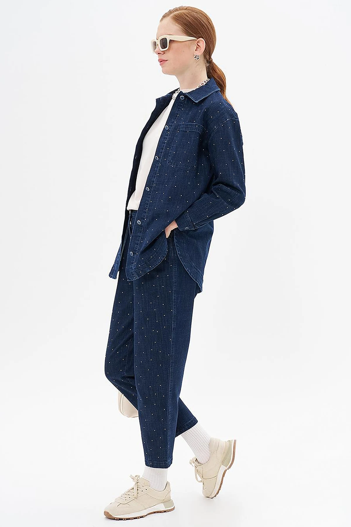 Hotfix Printed Denim Jacket Navy Blue