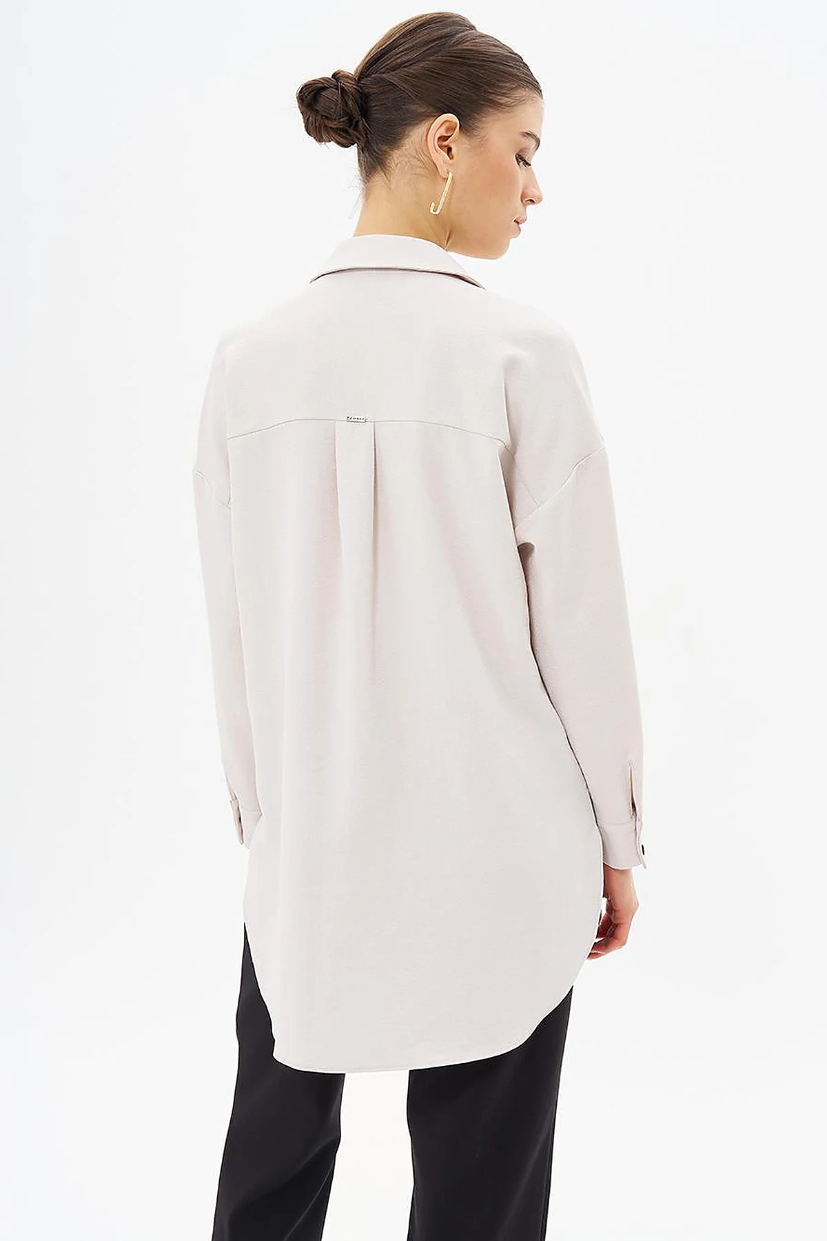 Stripe Detailed Shirt Collar Tunic Cream