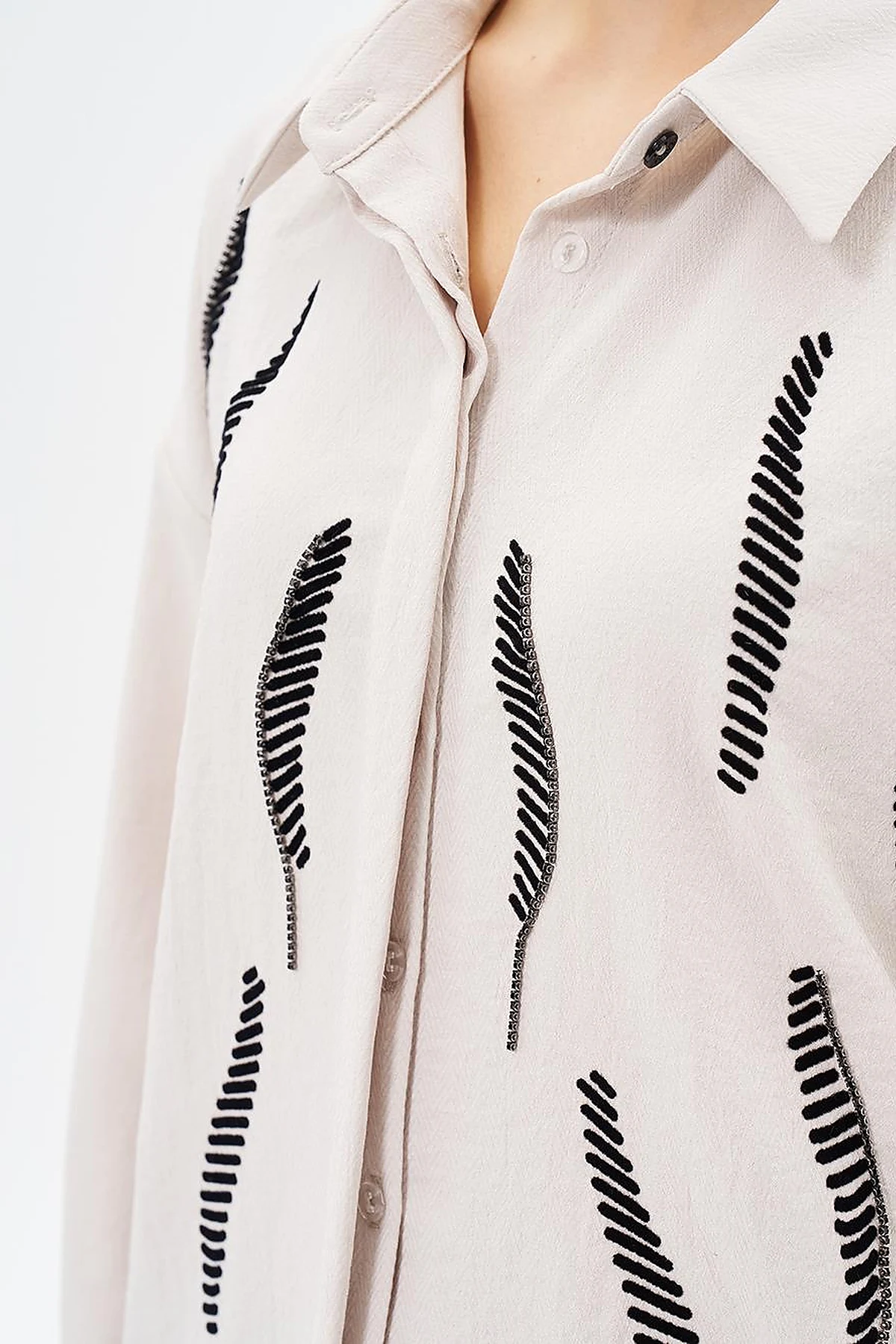 Stripe Detailed Shirt Collar Tunic Cream