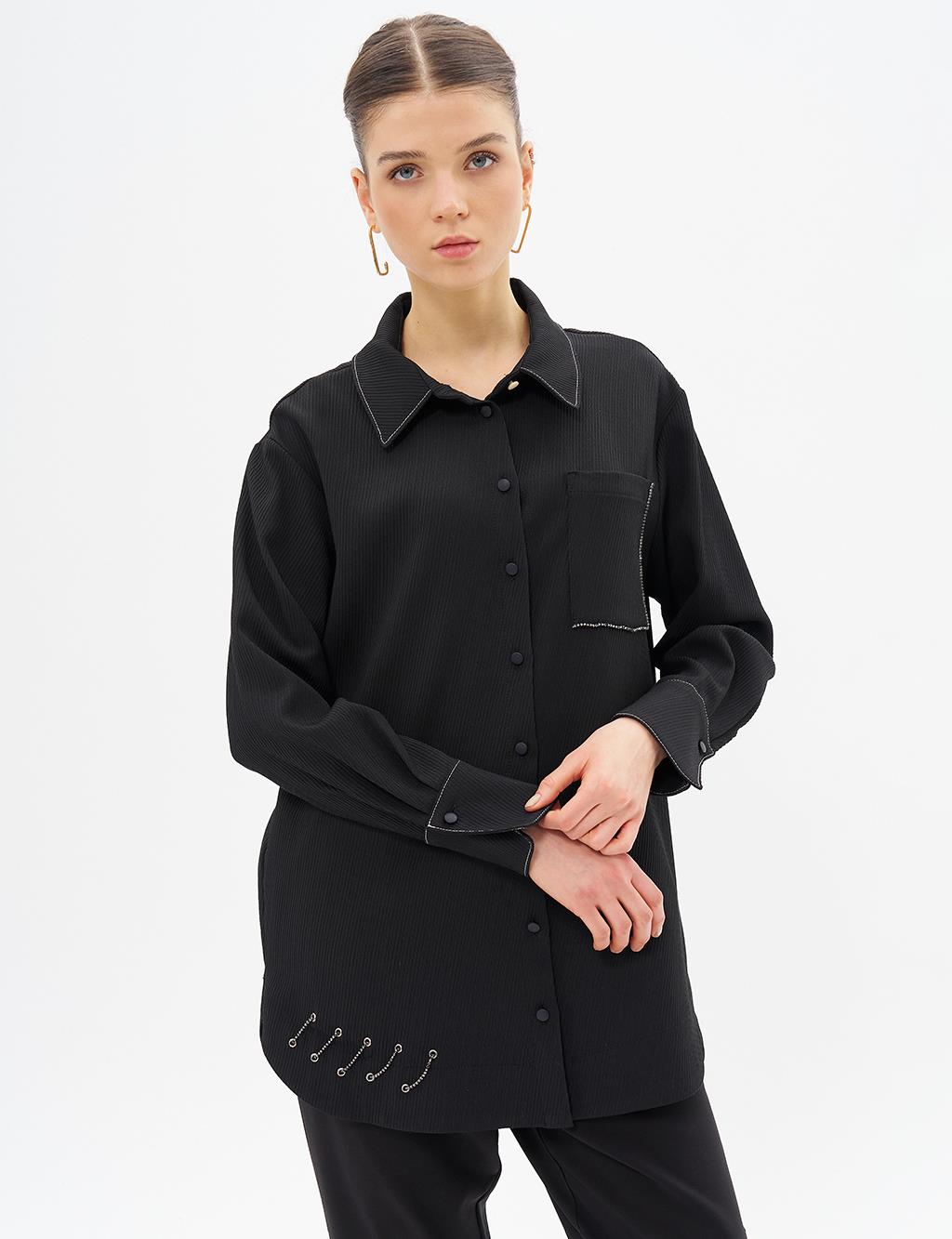 Embroidered Accessory Detailed Tunic in Black