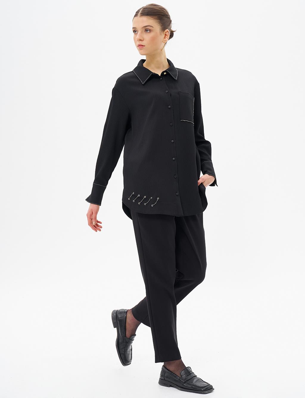 Embroidered Accessory Detailed Tunic in Black