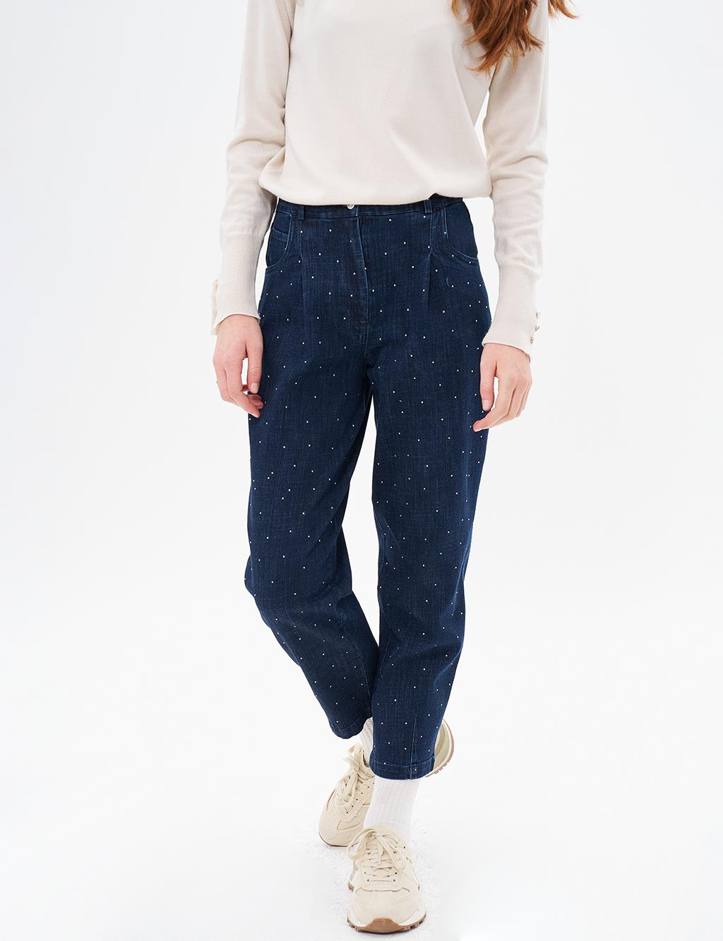 Hotfix Printed Denim Pants Navy Blue