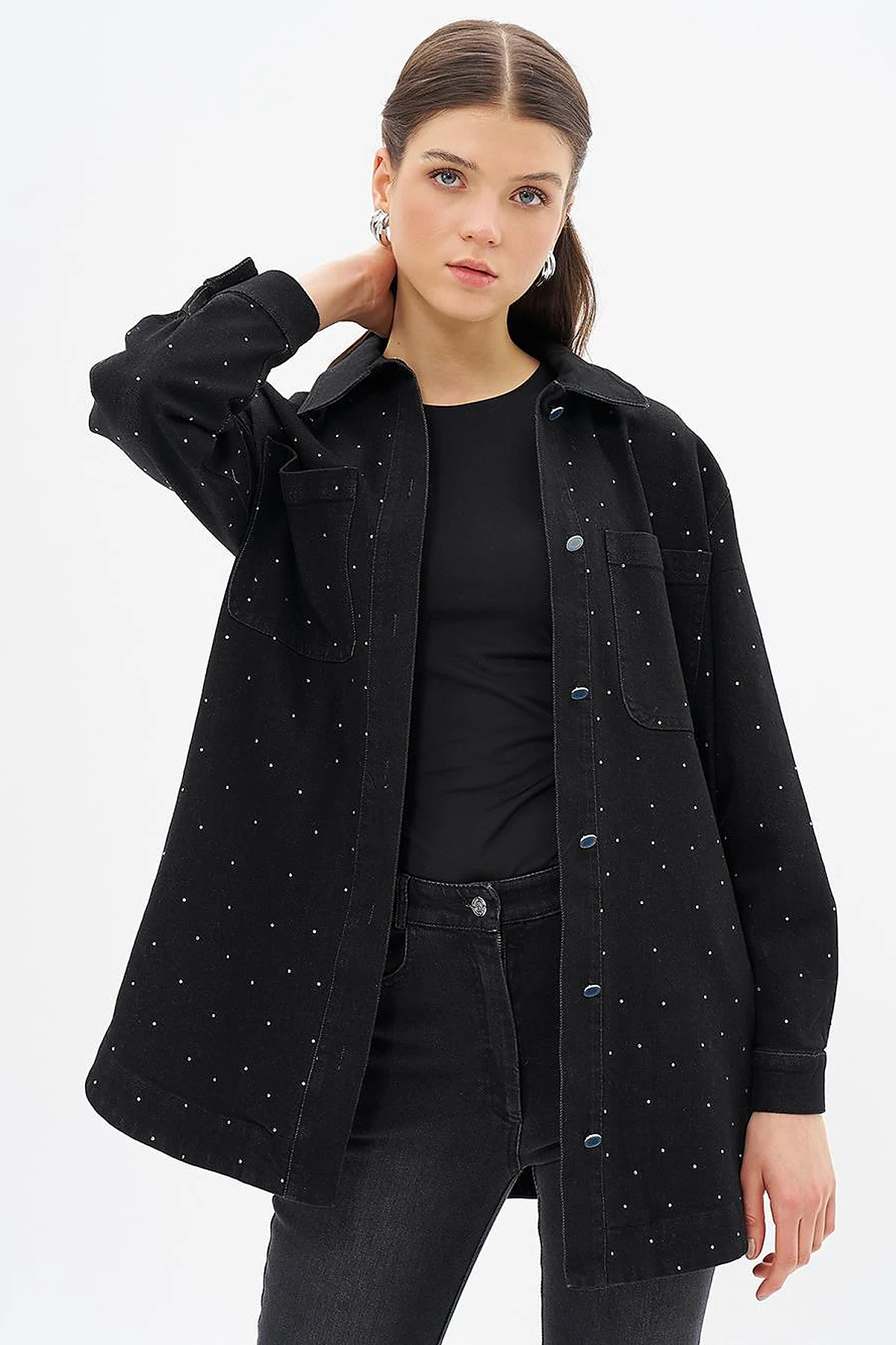 Hotfix Printed Denim Jacket Black