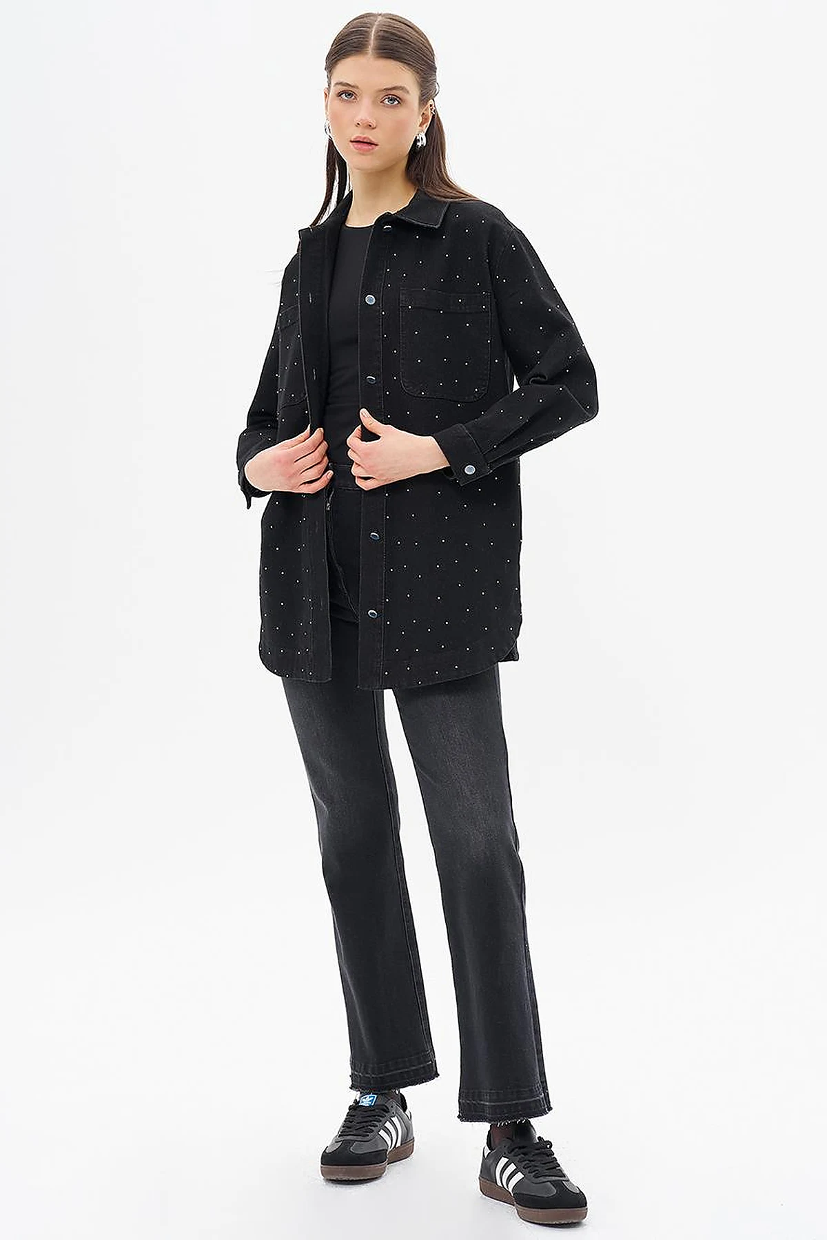 Hotfix Printed Denim Jacket Black