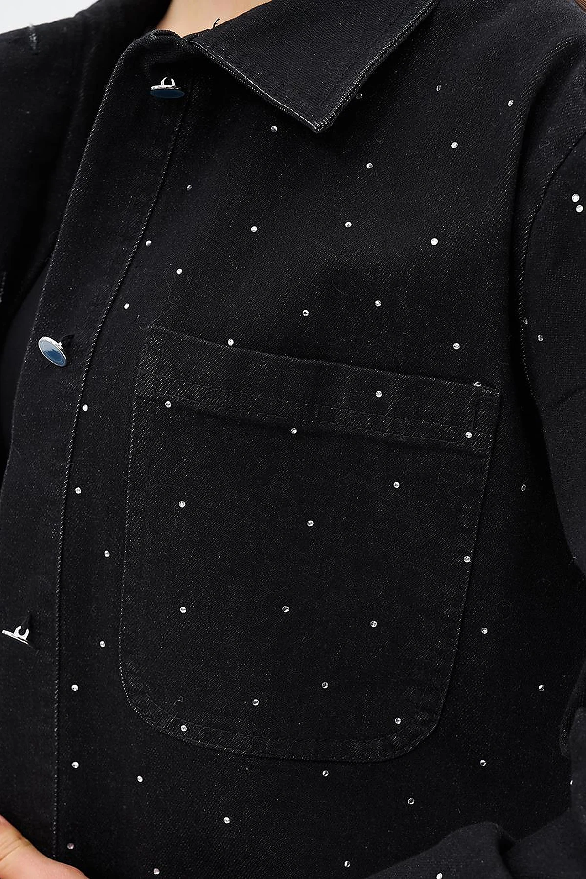 Hotfix Printed Denim Jacket Black