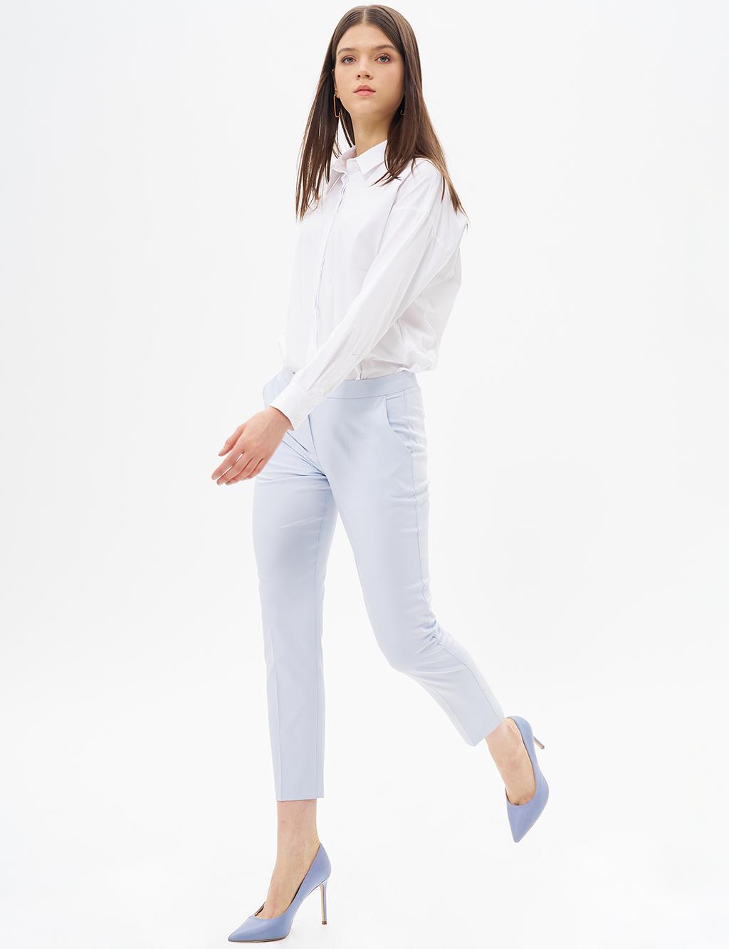 Basic Zippered Trousers Blue