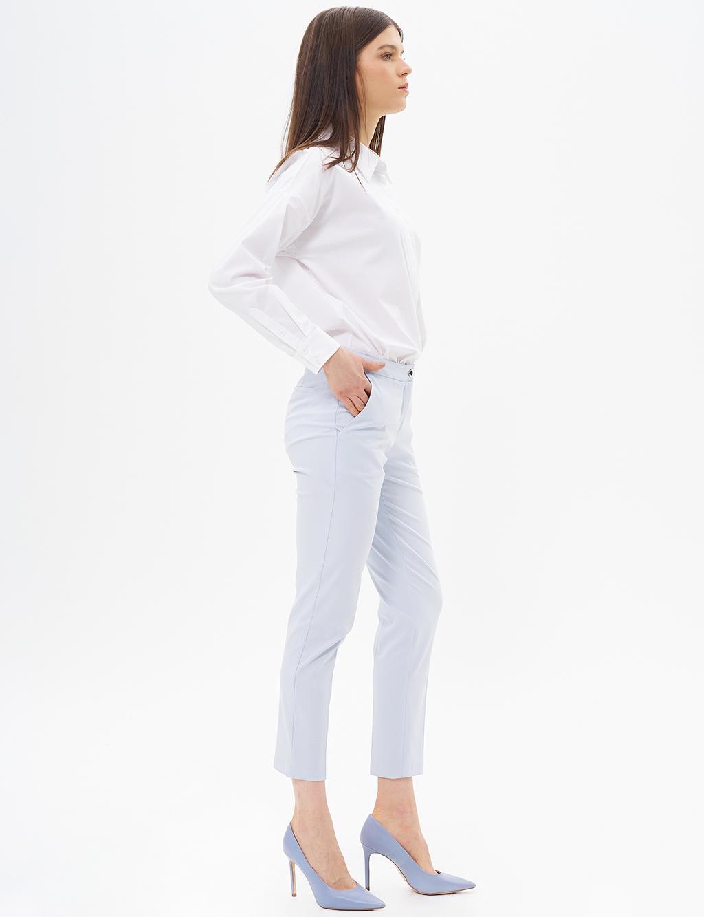 Basic Zippered Trousers Blue