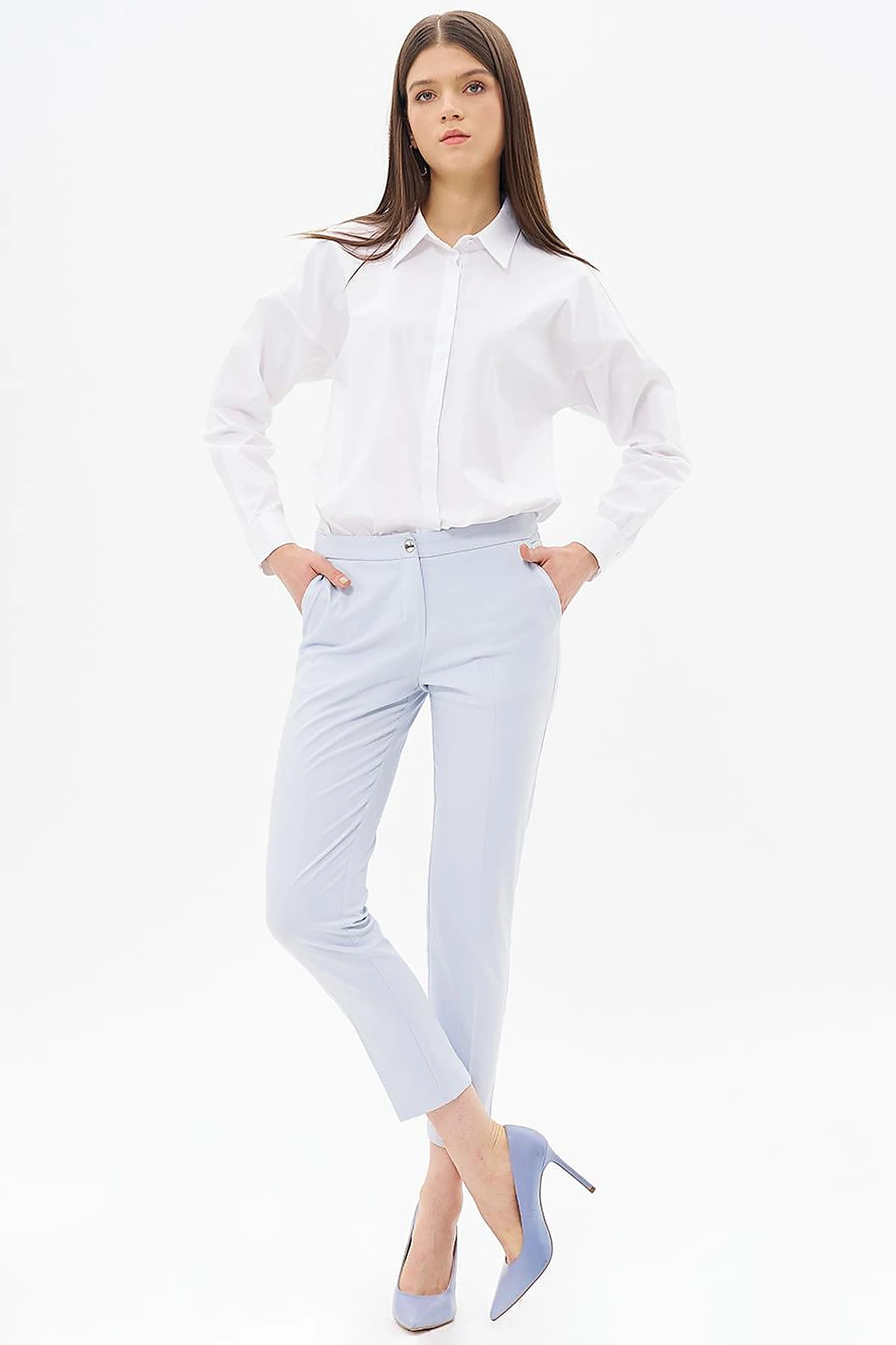 Basic Zippered Trousers Blue