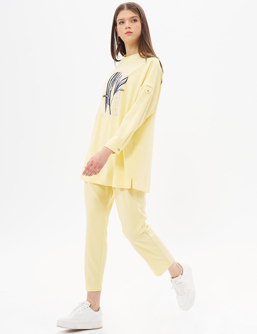 Embroidery Detailed Trousers Double Suit Yellow