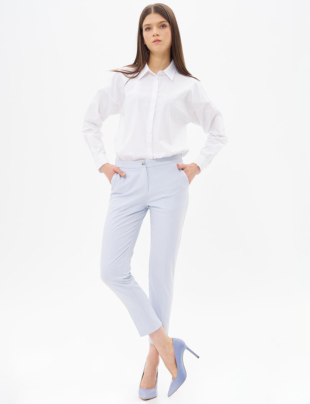 Basic Zippered Trousers Blue