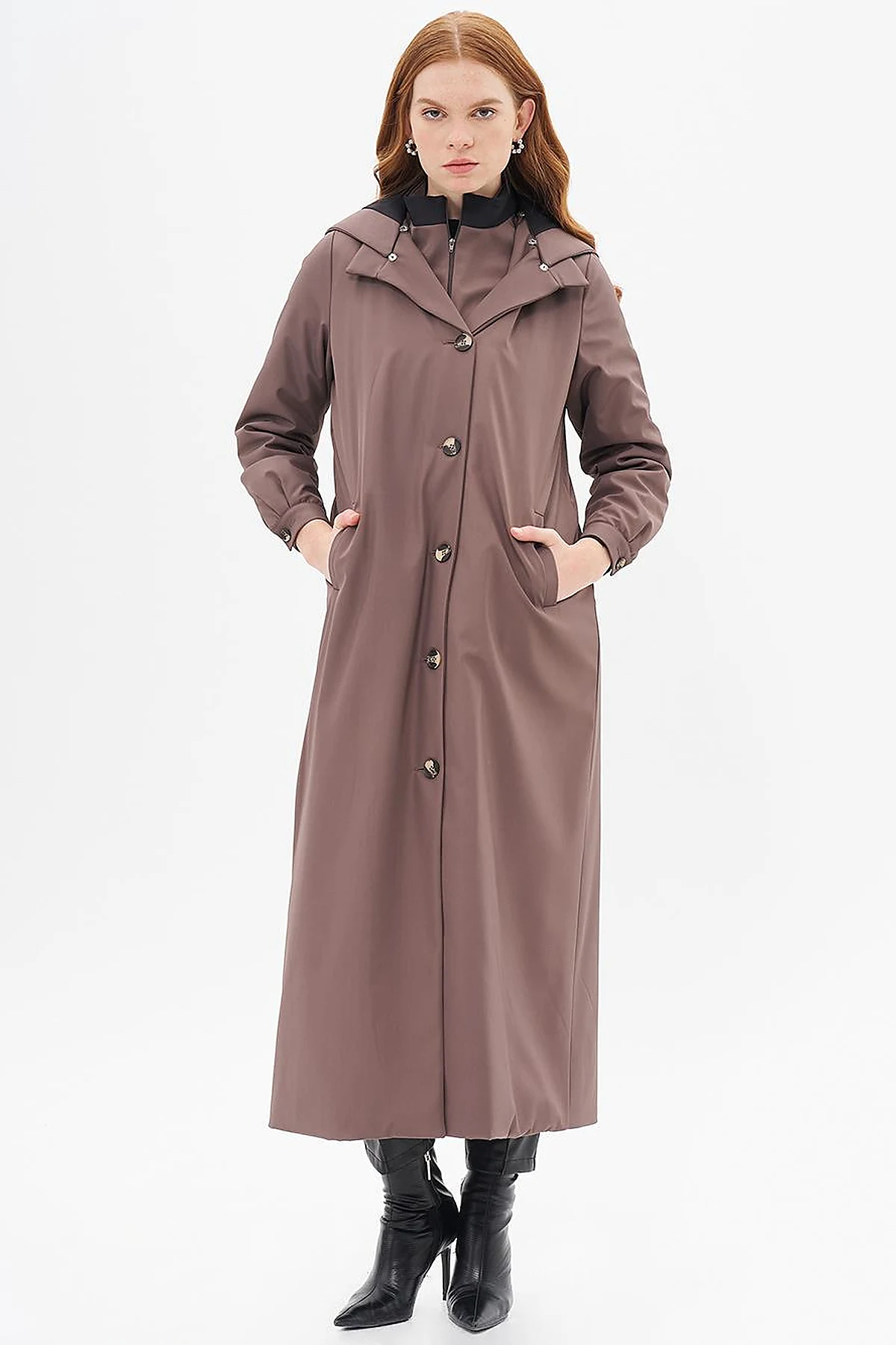 Hood Detailed Overcoat Mink
