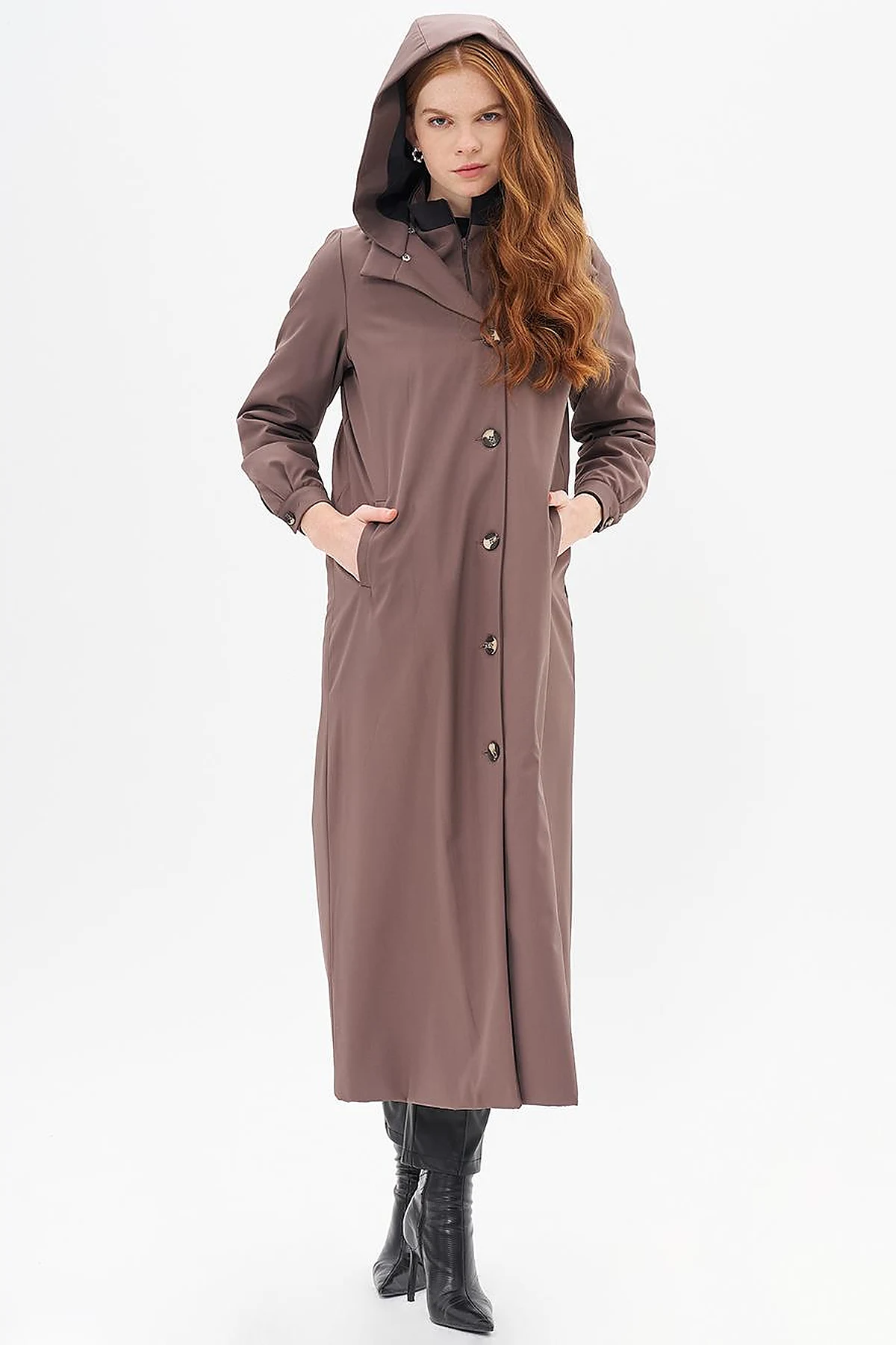 Hood Detailed Overcoat Mink