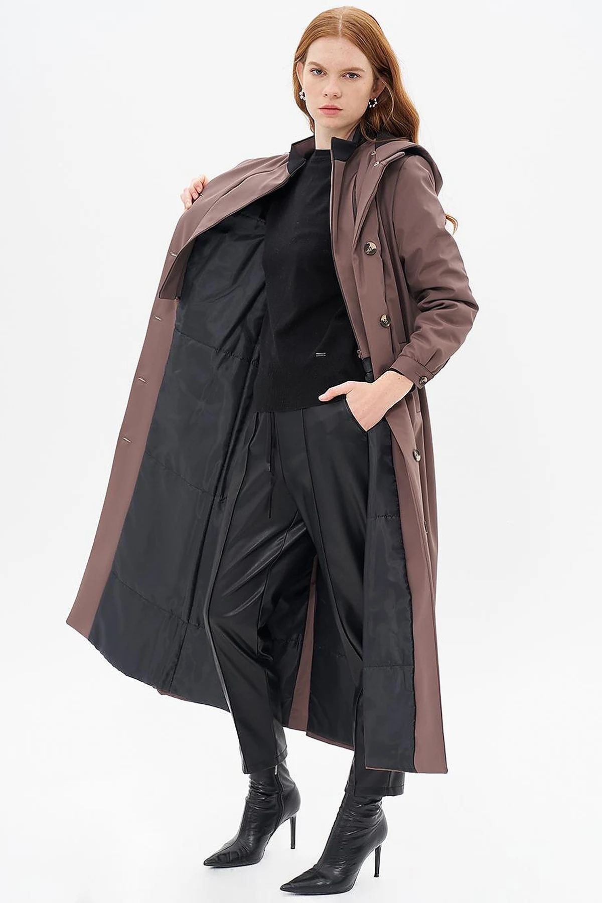 Hood Detailed Overcoat Mink