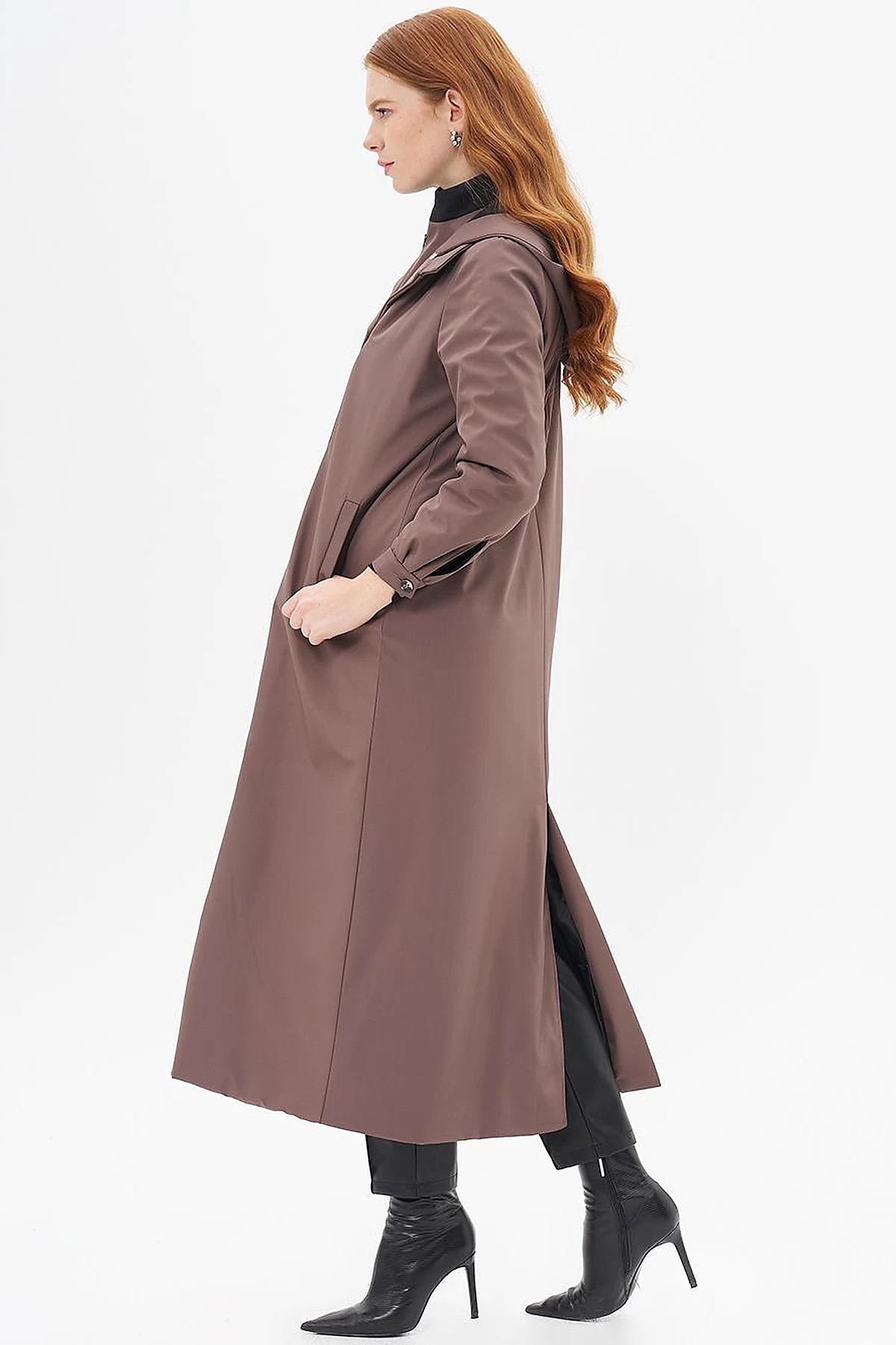 Hood Detailed Overcoat Mink