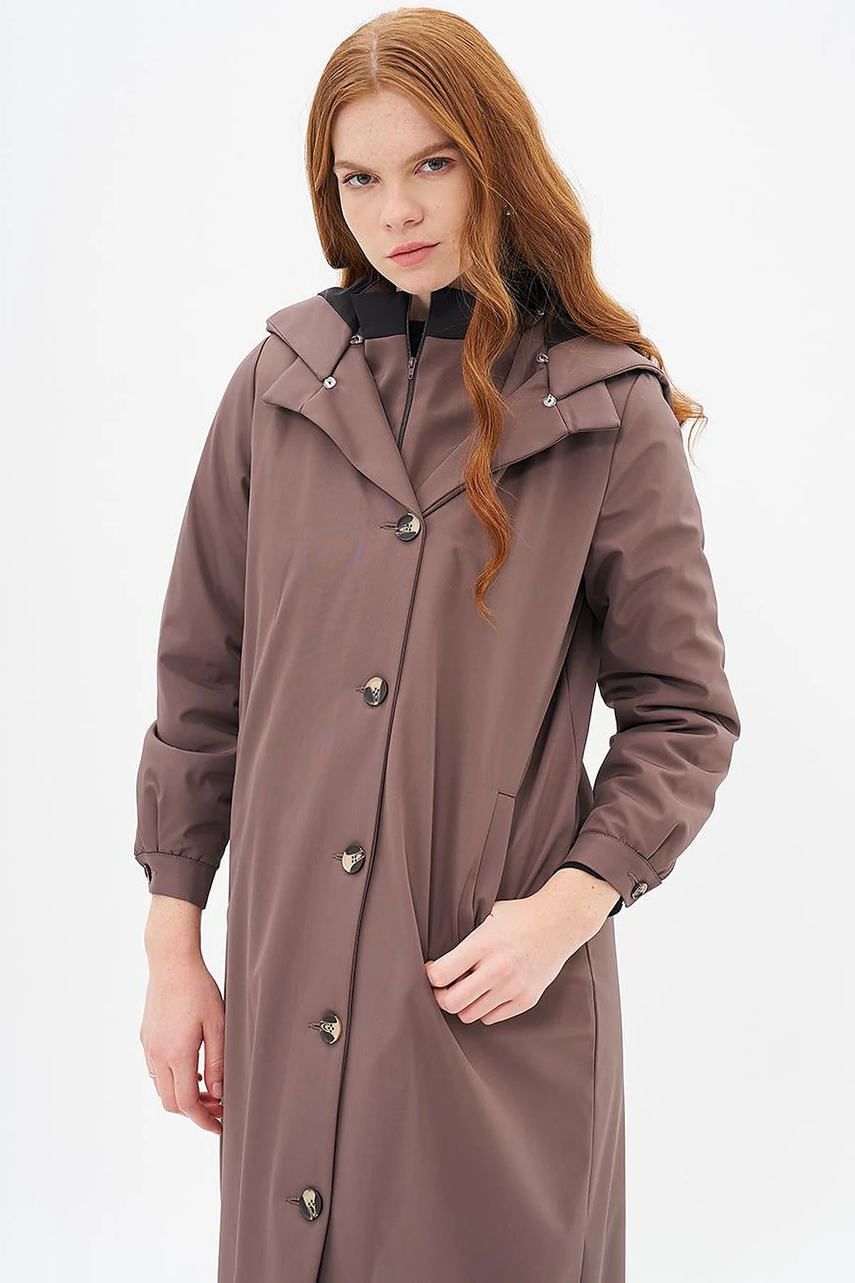 Hood Detailed Overcoat Mink