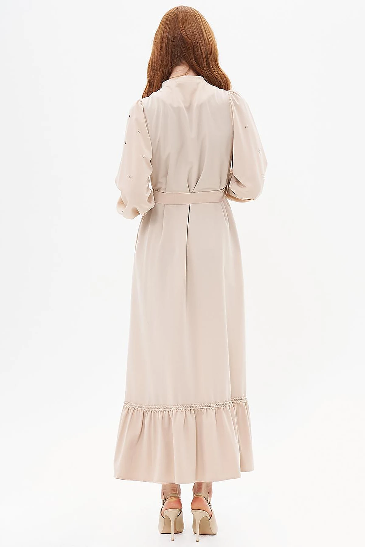 Belted Balloon Sleeve Wear-and-Go Sand Beige