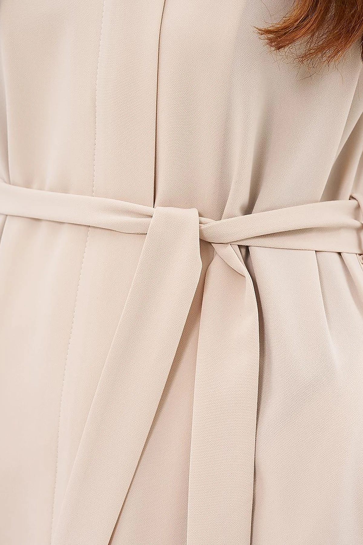 Belted Balloon Sleeve Wear-and-Go Sand Beige